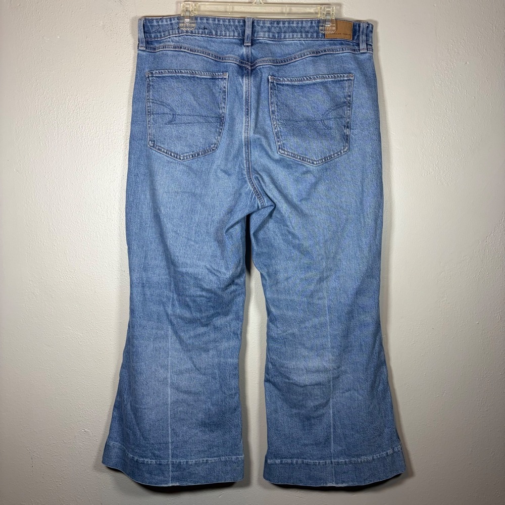 American Eagle Women Medium Wash Stretch Wide Leg High Rise Jeans Blue Size 14 - Picture 2 of 14